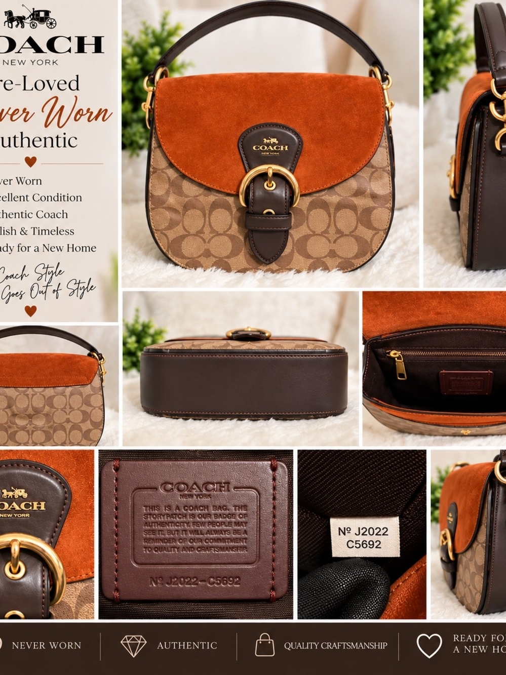 Coach Rust Suede and Brown Signature Canvas Saddle Bag